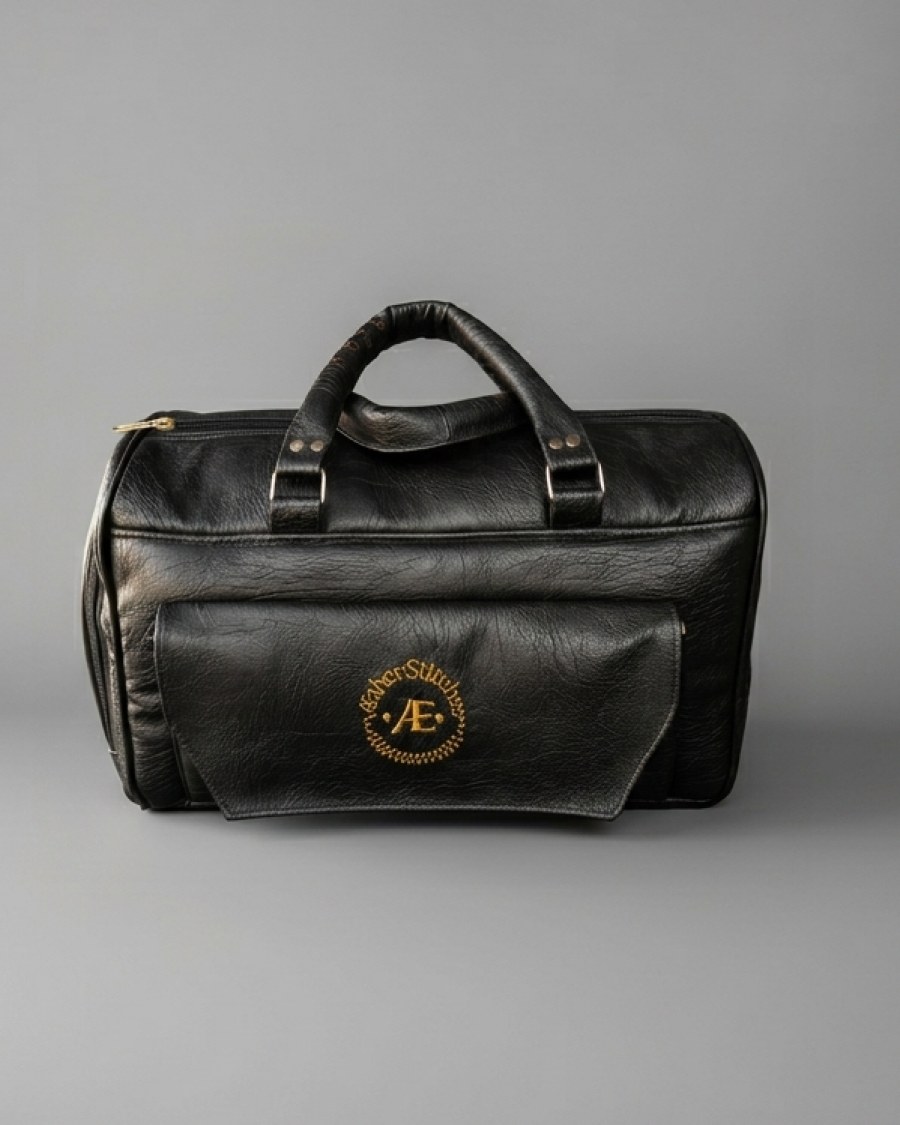 Aether Stitches Signature Black Textured Duffle Bag
